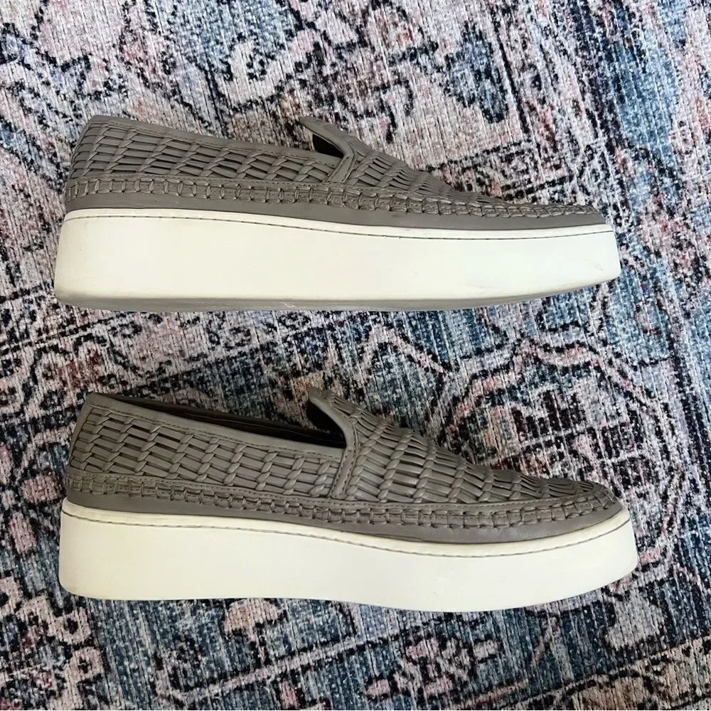 Vince Stafford Woven Slip-On Sneaker Size 8.5 Grey Taupe Leather Shoes